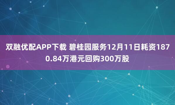 双融优配APP下载 碧桂园服务12月11日耗资1870.84万港元回购300万股